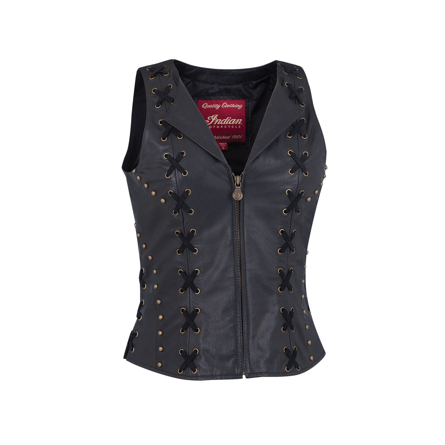 Women's Casual Zip-Up Leather Vest with Laced Detail, Black | Indian ...