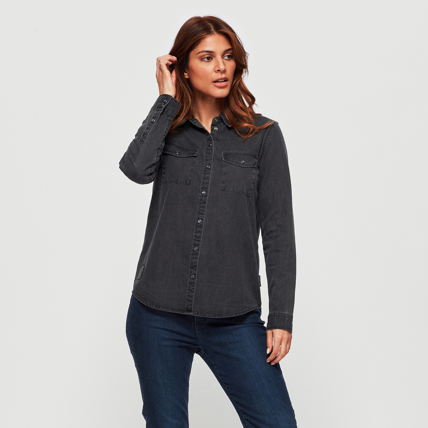 Black denim shirt hot sale womens