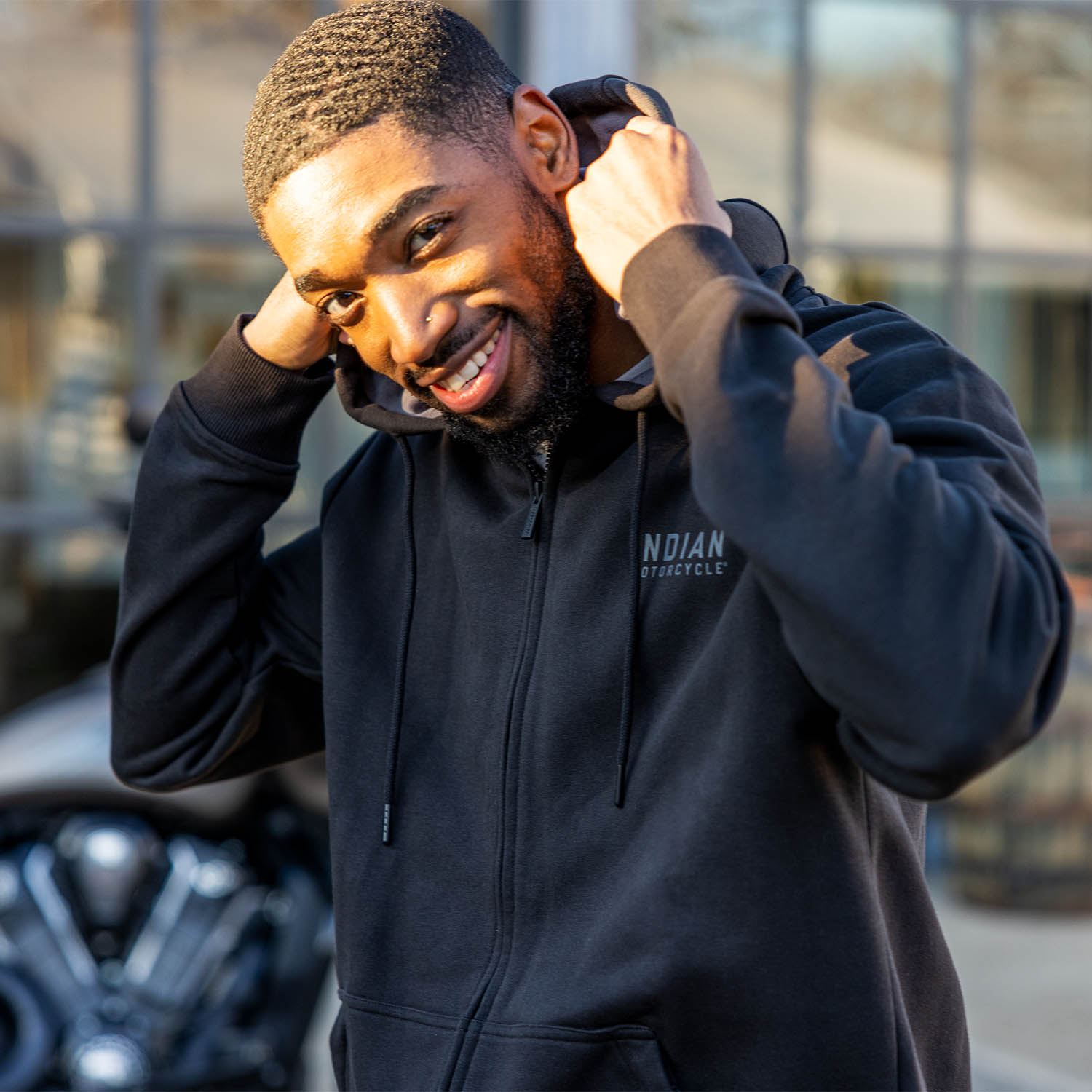 Men's Embroidered Hoodie, Black | Indian Motorcycle
