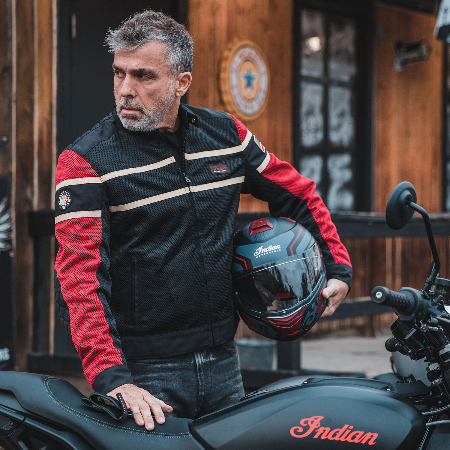 INDIAN メッシュバイカージャケット Men's Mesh Lightweight 2 Riding Jacket with Removable Liner