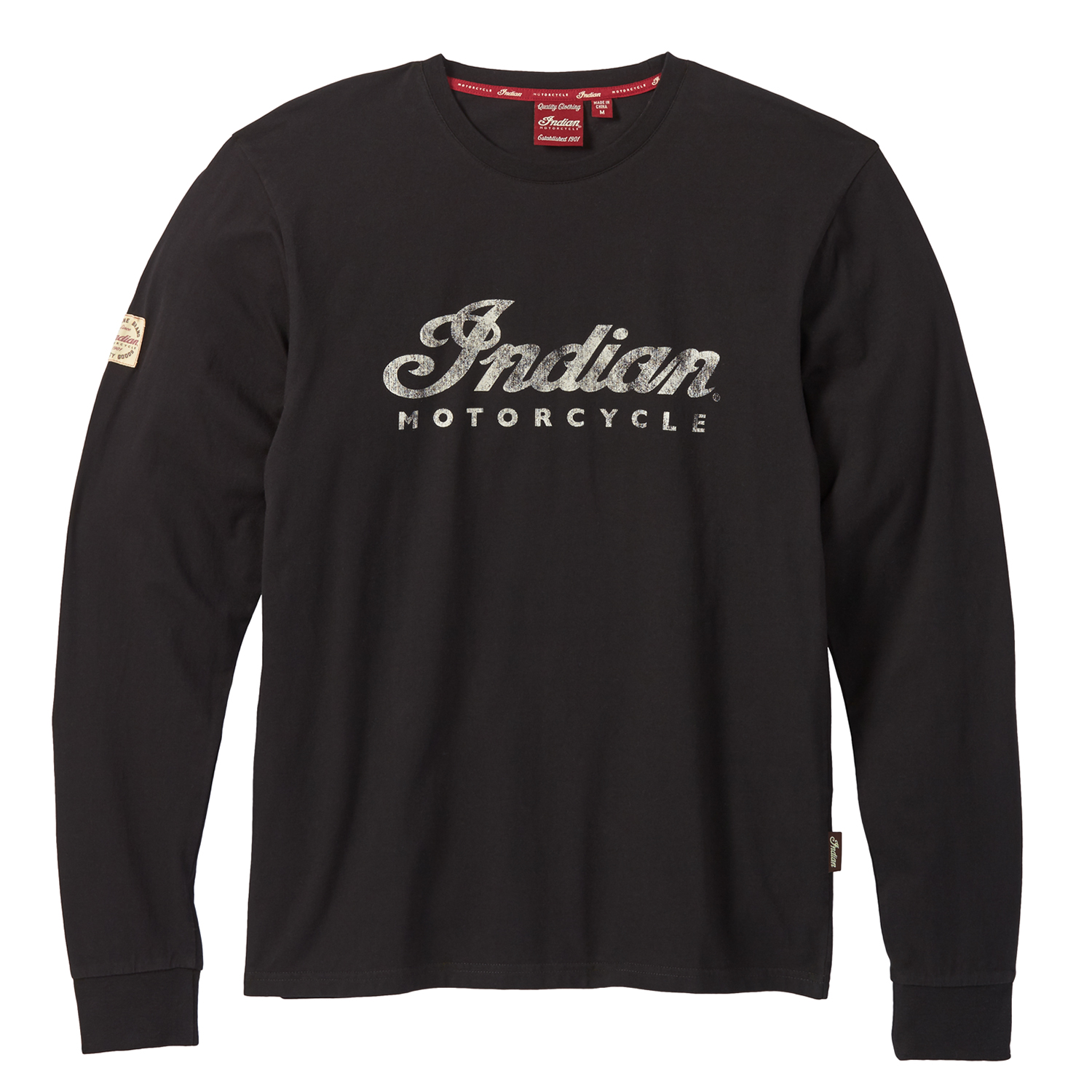 Men's Long Sleeve Script Logo T-Shirt, Black | Indian Motorcycle