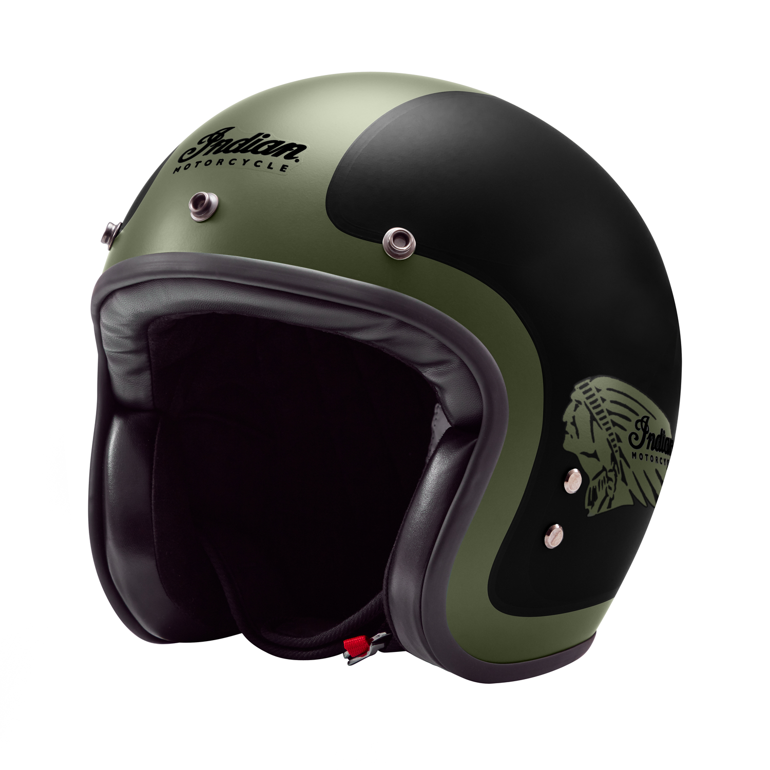 Indian Motorcycle Open Face Helmet, Matte Black Green 