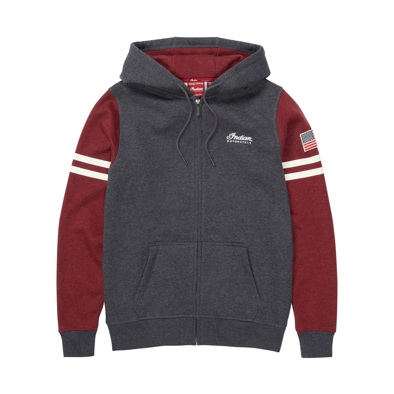 Women's Contrast Zip Thru Hoodie, Charcoal | Indian Motorcycle