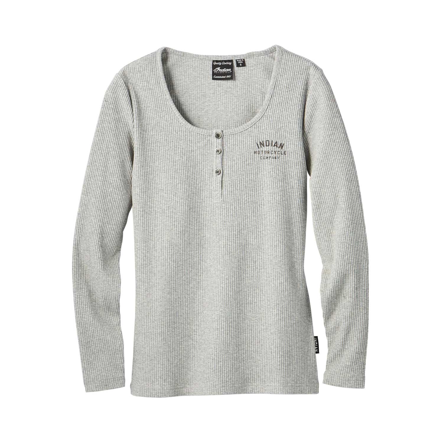 Long Sleeve Ribbed Henley T-Shirt, Gray 