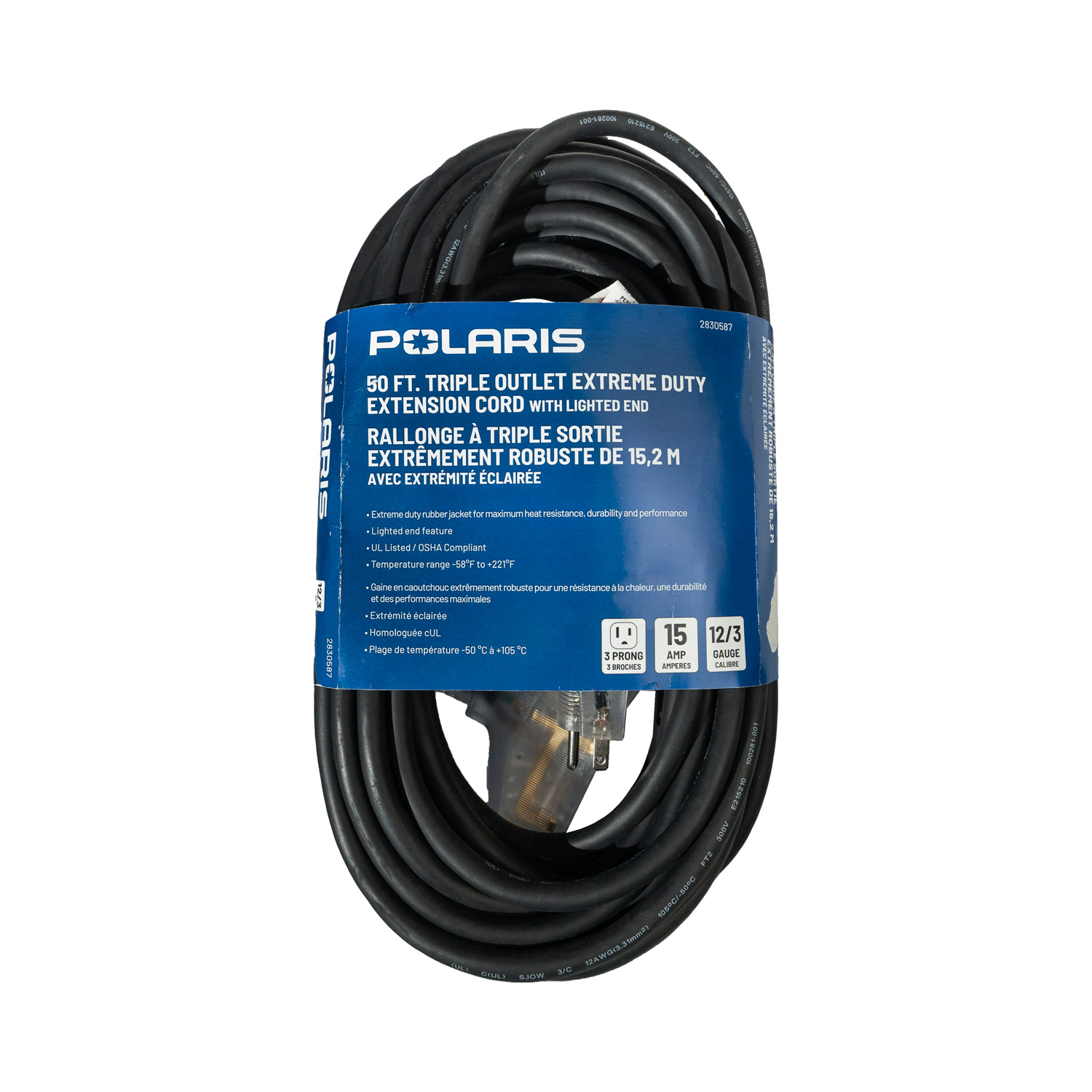 50' Triple Outlet Extreme Duty Extension Cord with Lighted End