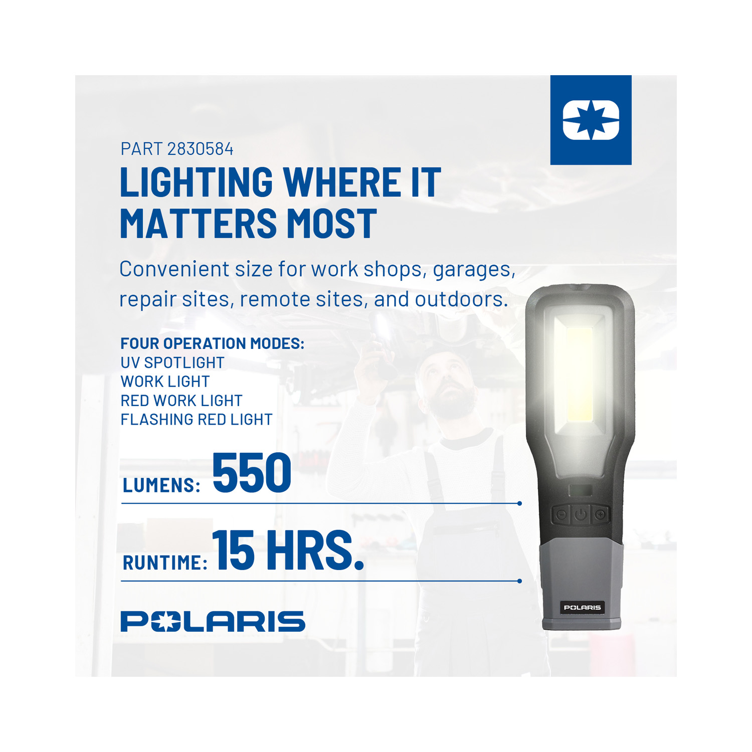 匿名 ２ Work Light, UV & Dual Charging, 550 Lumens, Part 2830584