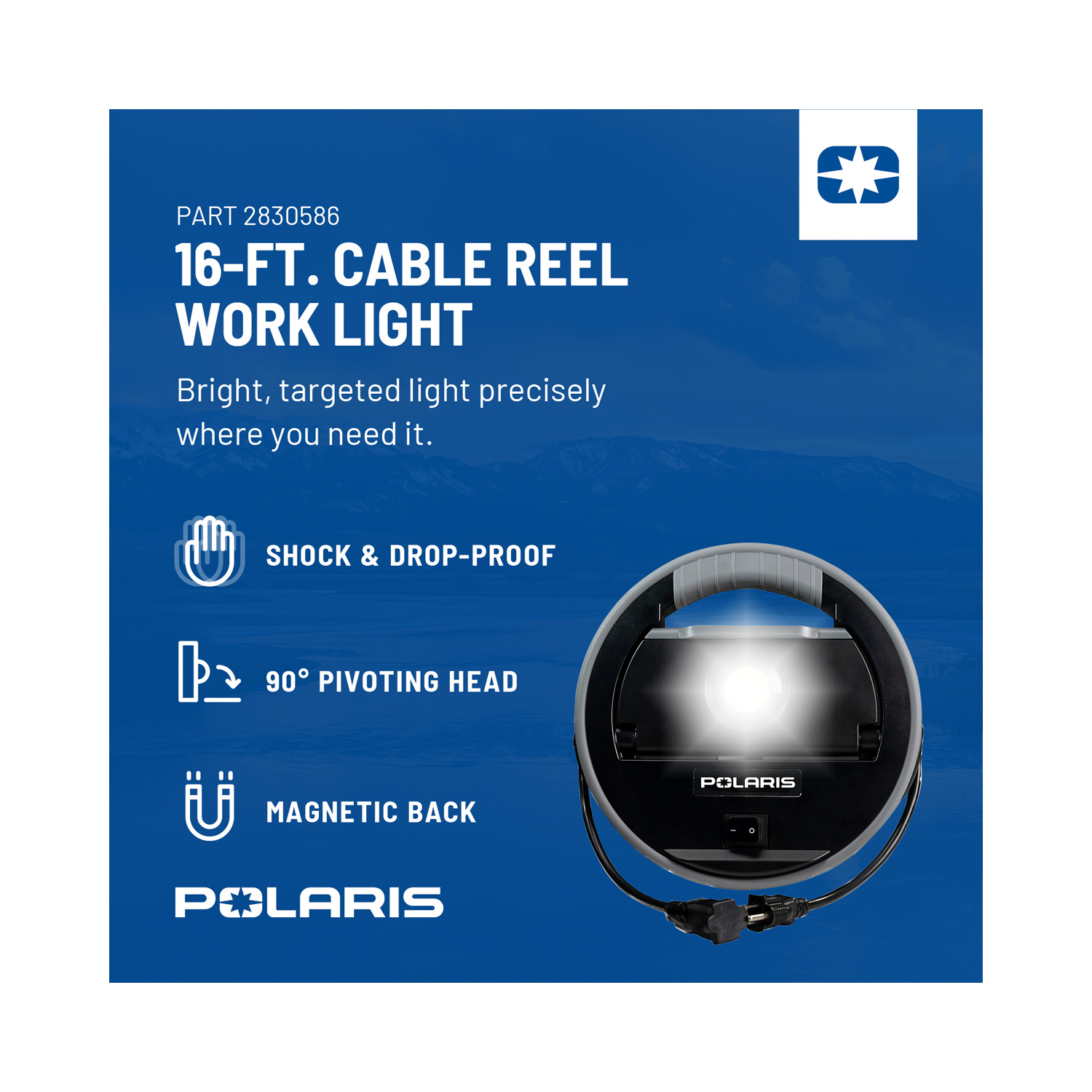 Work Light, Cable 16ft Reel, 14g, 4000 Lumens, Part 2830586