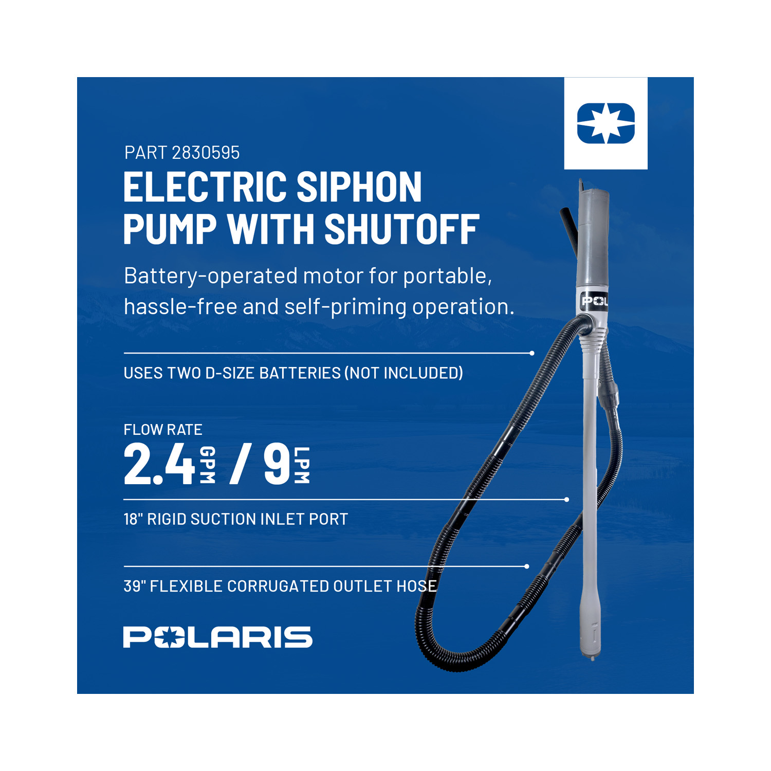 2D Battery Operated Syphon Pump with Shutoff Handle, Part 2830595