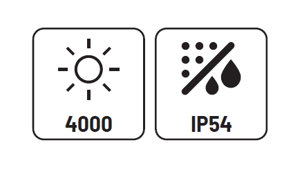 Image showing lumens and weather resistance graphics.
