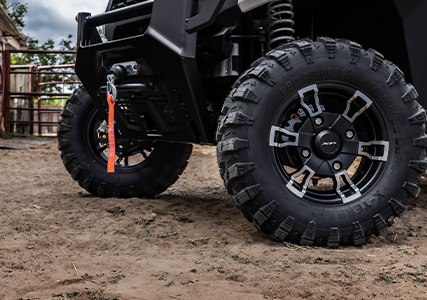Close up of pro armor tires on a Ranger Crew XP 1000