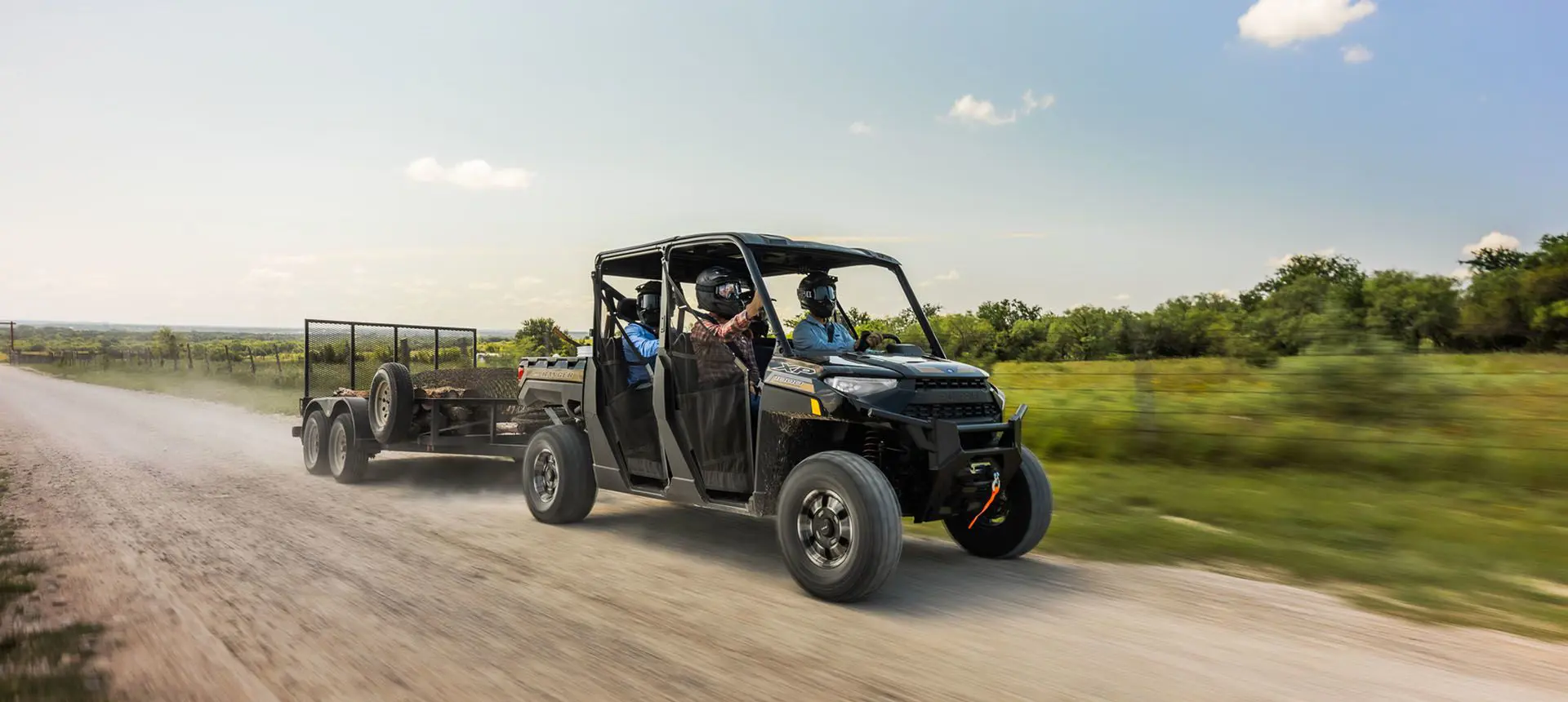 polaris ranger crew xp 1000 texas edition utv pulling a trailer
