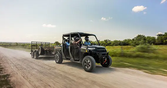 polaris ranger crew xp 1000 texas edition utv pulling a trailer