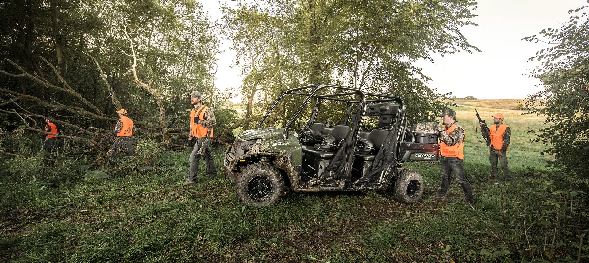 5 hunters exiting their polaris ranger crew 570 full-size