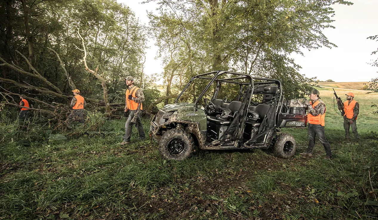 5 hunters exiting their polaris ranger crew 570 full-size