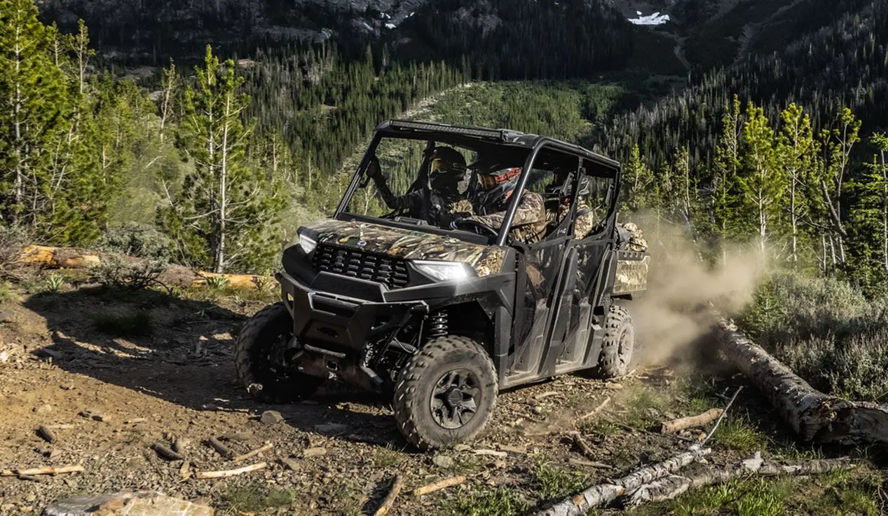 ranger crew sp 570 driving in a chopped down forest