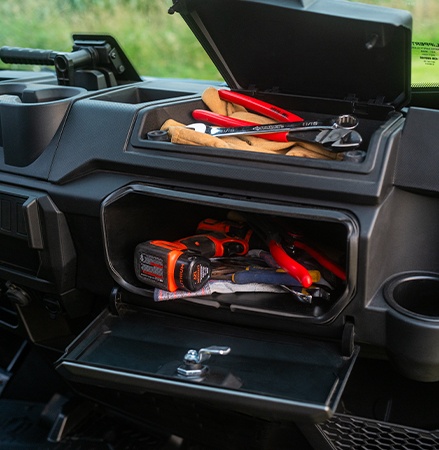 In-cab storage options featured in the 2026 Polaris RANGER XP 1000 NorthStar Edition UTV.