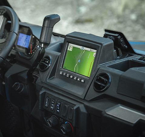 7-inch RIDE COMMAND display inside a 2027 Polaris RANGER CREW XP 1000 Texas Edition UTV.