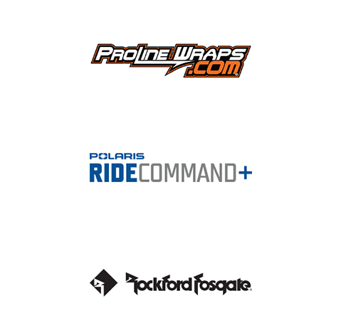 logos of Proline, Polaris Ride Command+ and Rockfordgate
