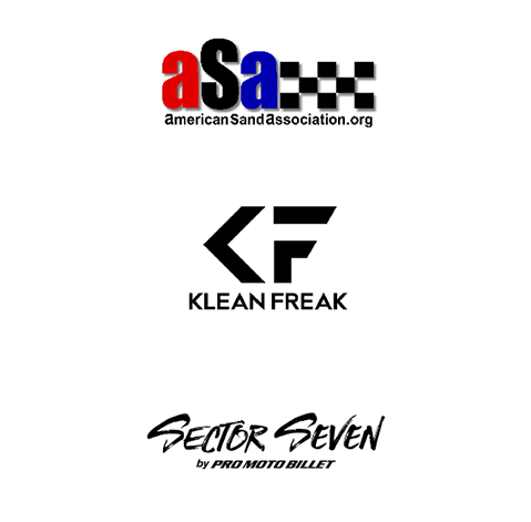 logos of American Sand Association, Klean Freak, and Sector Seven by Pro Moto Billet