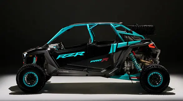 Side profile of a 2025 Polaris RZR Pro R 4 side-by-side.