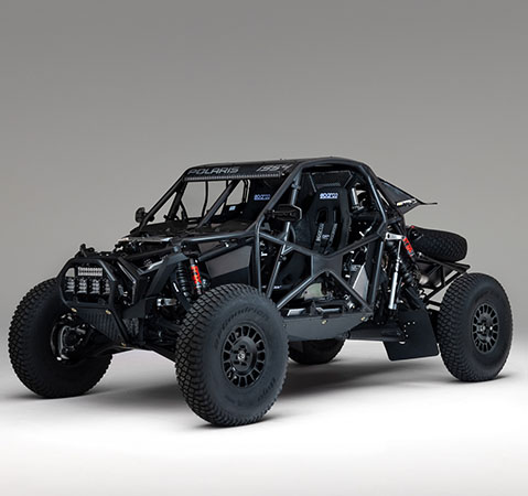 2027 Polaris RZR Pro R Factory Boost SxS with exposed roll cage, suspension and Sparco racing seats.