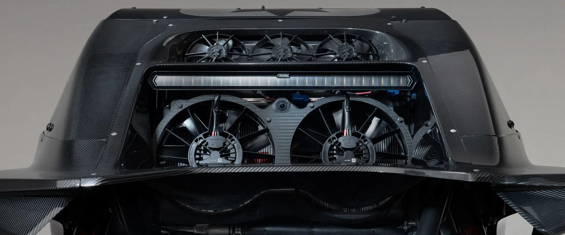 Close-up of the cooling fans and rear LED light bar on a 2027 Polaris RZR Pro R Factory Boost SxS.
