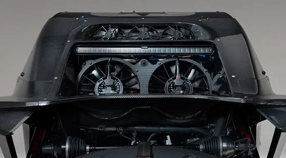 Close-up of the cooling fans and rear LED light bar on a 2027 Polaris RZR Pro R Factory Boost SxS.