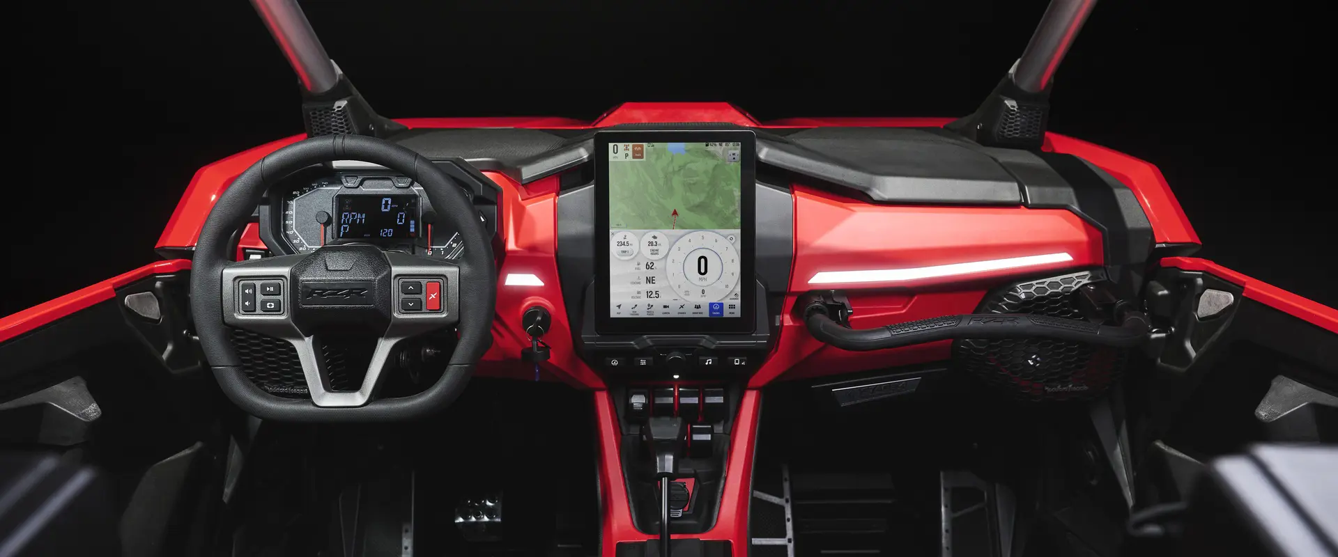Interior dashboard view of the 2026 Polaris RZR Pro R SxS.
