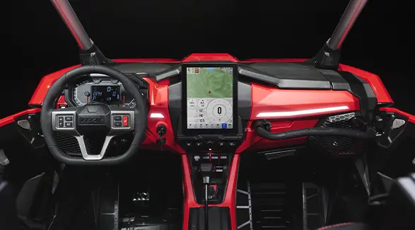 Interior dashboard view of the 2026 Polaris RZR Pro R SxS.