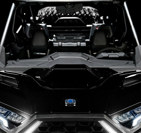 Close-up of the dual hood scoops on a 2026 Polaris RZR Pro S side-by-side.