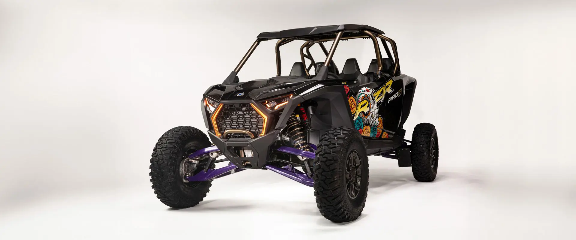 Front end view of the 2026 Polaris RZR Pro S 4 Ultimate Calavera LE SxS.