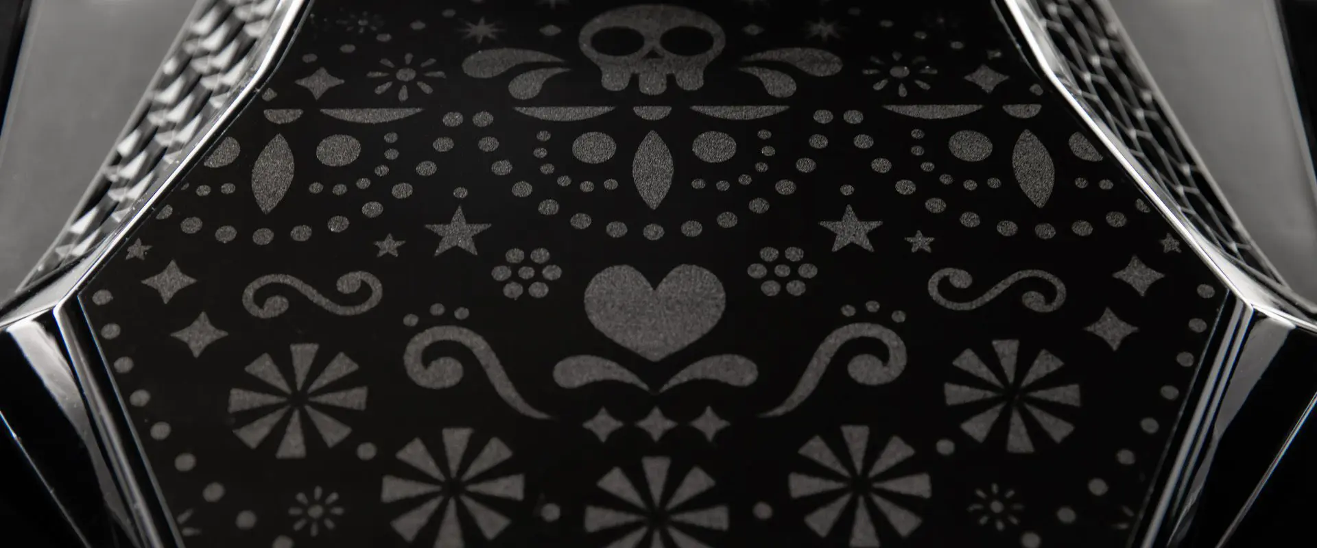Closeup of the calavera pattern on the hood of a 2026 Polaris RZR Pro S 4 Ultimate Calavera LE SxS.