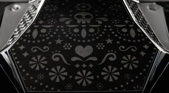 Closeup of the calavera pattern on the hood of a 2026 Polaris RZR Pro S 4 Ultimate Calavera LE SxS.
