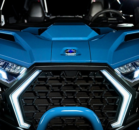 Close-up of the dual hood scoops on a 2026 Polaris RZR Pro XP side-by-side.