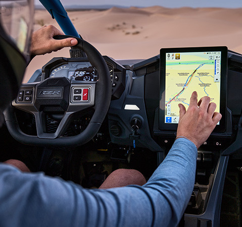 Industry leading 10.4-inch touchscreen display in a 2027 Polaris RZR Pro R Boost side-by-side.
