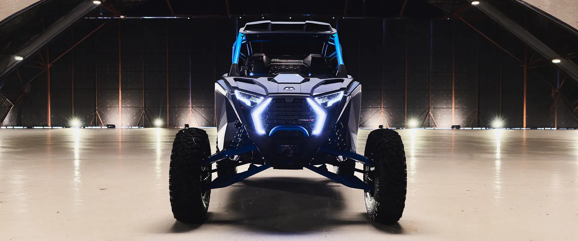 Front end view of a 2027 Polaris RZR Pro R Boost side-by-side.