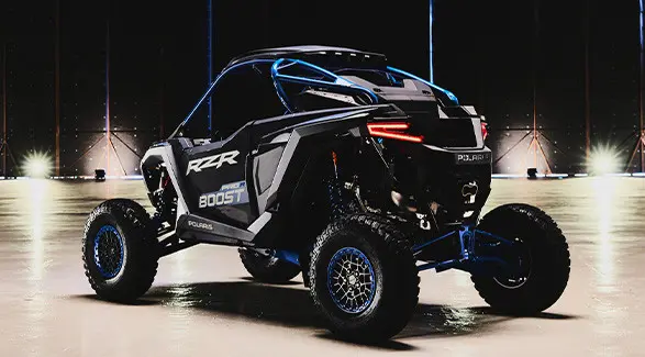 Side-rear view of the 2027 Polaris RZR Pro R Boost side-by-side.