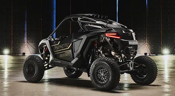 Rear-side view of a 2027 Polaris RZR Pro R Boost Ultra side-by-side.