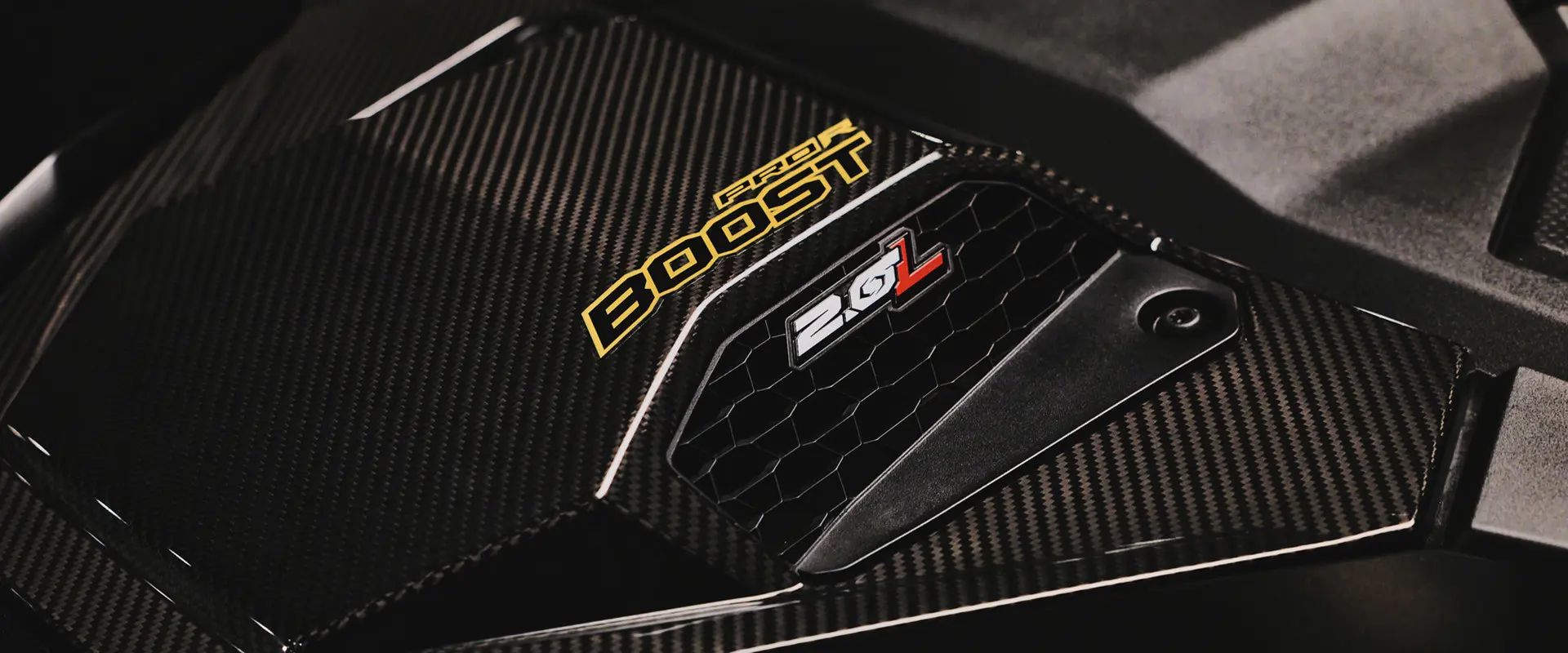 Badging and hood vents on a 2027 Polaris RZR Pro R Boost Ultra side-by-side.