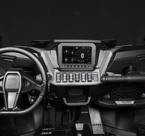 Interior dash layout in a 2027 Polaris RZR XP S side-by-side.