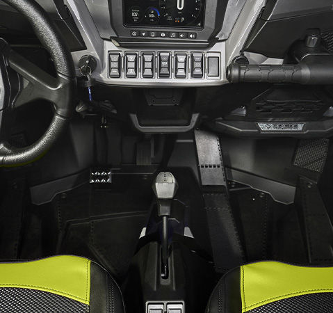 Gear selector in the interior of a 2027 Polaris RZR XP S side-by-side.