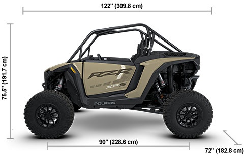 Side view of the Sand Dune 2027 Polaris RZR XP S 1000 Sport with height, width and length dimensions.