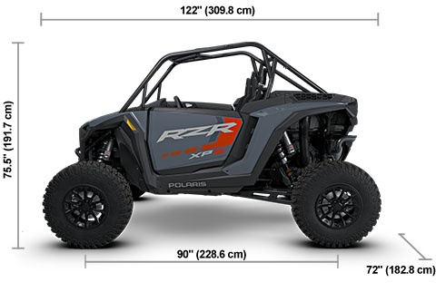 Side view of the Stealth Gray Polaris RZR XP S Sport with height, width and length dimensions.
