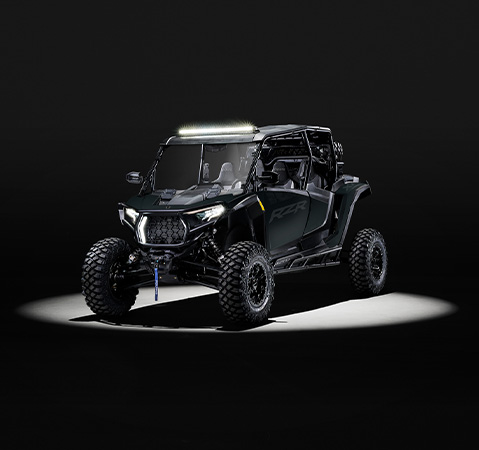 Angled view of a 2027 Polaris RZR XP 4 Ultimate side-by-side with accessories installed.