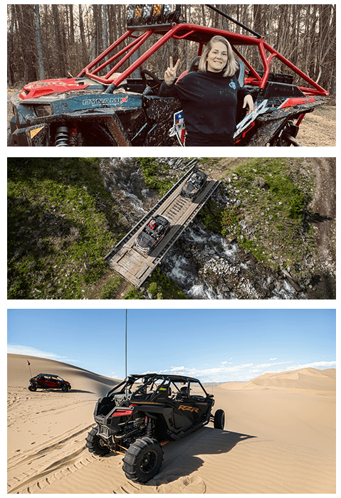 Un collage de vehículos todoterreno Polaris recomendados para la cacería