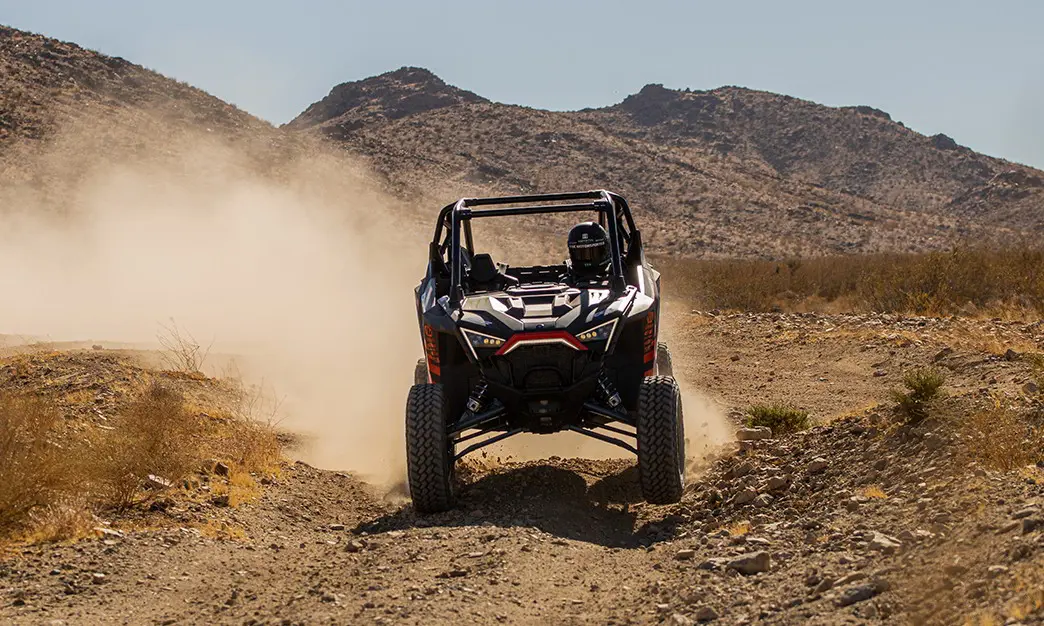Front view of a RZR in the desert