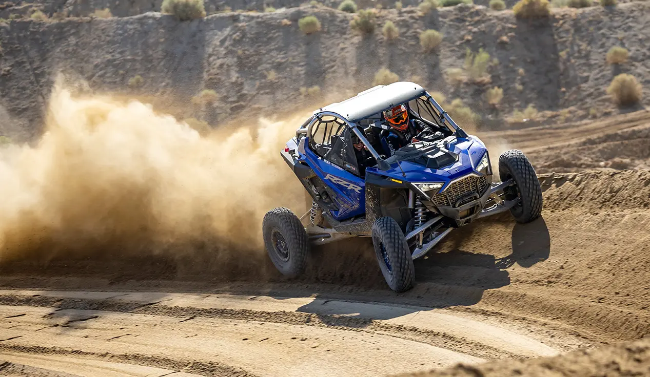 RZR Pro R riding on a curve