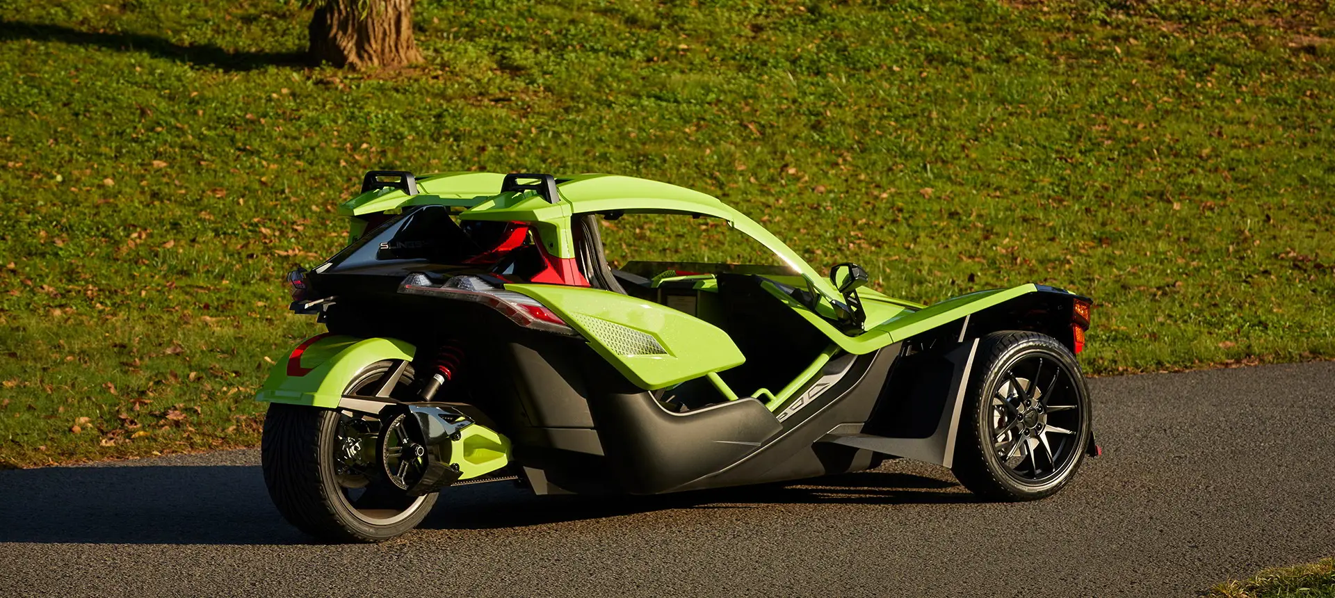 Rear view of a parked Slingshot R LE