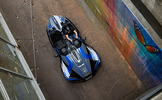 Top view of a Slingshot R vehicle on the road