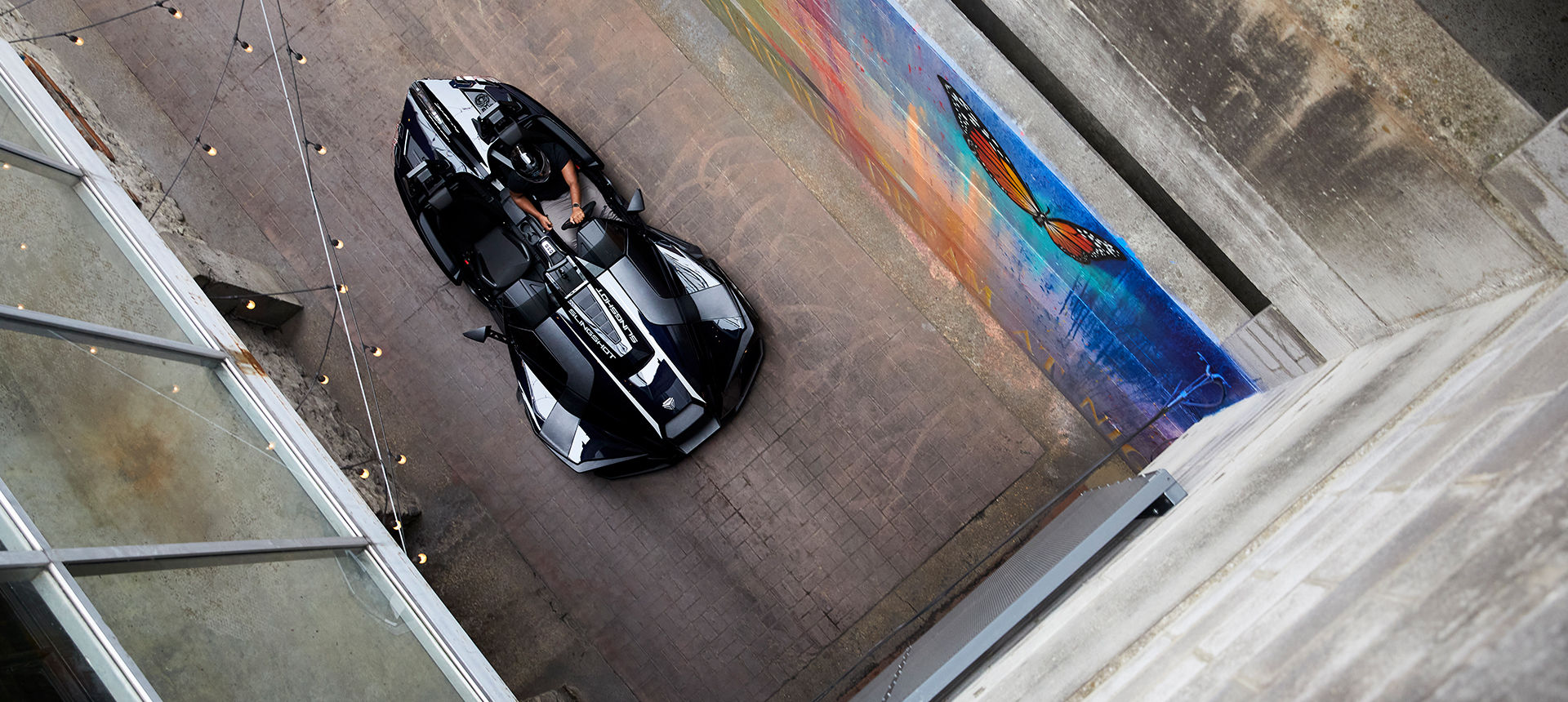 Aerial view of an Slingshot in the street